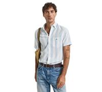 GANT Reg Cotton Linen Stripe SS Shirt Chemise, Fresh Blue, M Hommes