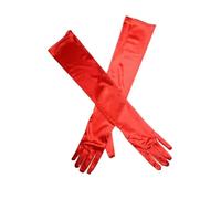 Gant Satin 1 paire de Gants de mariage for mariée, rouge, noir, blanc, ivoire, longs perlés, en Satin, élégants for femmes, Gants de doigt(Bright red)