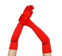 Gant Satin Gants de soirée for femme, 12 couleurs, 55 cm, en satin uni, mitaines longues à doigts for événements et activités. Rouge, blanc, rose.(Red)