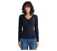 GANT Pull câble en coton stretch col en V Bleu nuit Taille M Femme