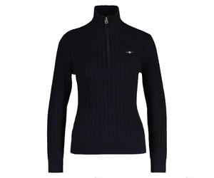 Gant Stretch Cotton Cable Half-Zip Pull-Over Femme, Bleu Nuit, M
