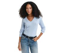 GANT Stretch Cotton Cable V-Neck Pull-Over, Fresh Blue, L Femme