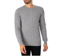 GANT - Tricot câble en coton homme gris chiné, col rond, manches longues, logo brodé XL