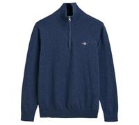 Gant Tricot Classique en Coton pour Homme avec Demi-Fermeture éclair, Bleu Soir, Mélange de Jeans Bleu foncé., S