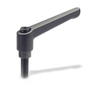 Ganter Norme Éléments | levier de serrage réglable avec vis filetée - GN 300 | Longueur du manche : 78 mm | Vis acier bruni - Poignée de zinc moulé sous pression noir