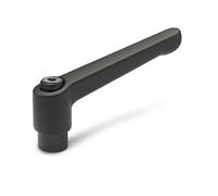 Ganter Normelemente | Levier de serrage réglable avec douille filetée GN 300 | Douille en acier bruni | Poignée en zinc moulé sous pression noire, revêtement plastique, noir, GN 300-92-M10-SW