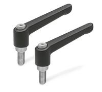 Ganter Normelemente | Lot de 2 leviers de serrage réglables à vis filetée en acier inoxydable - GN 300.1 | Longueur du manche : 30 mm | Embout et vis de serrage en acier inoxydable | Poignée noire en zinc moulé sous pression, revêtement plastique, noir, GN 300.1-30-M3-8-SW