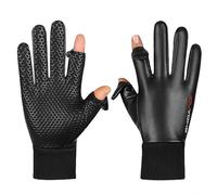Gants à deux doigts en cuir PU pour homme, pour l'hiver, l'équitation, le cyclisme, la pêche, compatibles avec écran tactile, gants thermiques coupe-vent pour activités de plein air