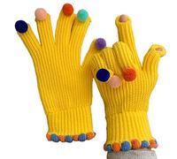 Gants à écran avec design exposé à deux doigts Décor de pompon coloré Femmes adolescents Tricoté Ski Cyclisme Mitaines Gants d ' hiver Hommes Coupe-vent Deux doigts exposés Hiver Hommes Chaud
