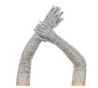 Gants à Paillettes Longs Gants de Soirée Sexy Opéra Paillettes Gants Paillettes Femme Gants de Scène pour Fête Cocktail Soirée Carnaval Cosplay, Blanc., taille unique