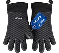 Gants anti chaleur pour le four et le BBQ, noir, en silicone, doublure de coton