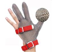 Gants Anti-coupures en Métal, Gants De Travail De Sécurité à 3 Doigts pour Boucher, Gants en Cotte De Mailles avec Bracelet en Nylon., A Pack of One/XXL