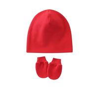 Gants anti-rayures avec chapeau pour nouveau-nés Turban Casquettes douces et respirantes pour bébé Chapeau fœtal sans bord Moufles coupe-vent pour hôpital, Rouge, Taille unique