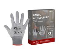 Gants Anticoupure Niveau 5 - 2 Paires, Poliuretano, Taille XL, Lavables Machine, Prise Ferme