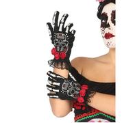Gants - ATOSA - Day Of The Dead - Noir - Os - Crâne - Couronne de roses