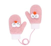 Gants Bébé Bambin Moufles Hiver Automne Mitaines Plein-Doigts Polaire Epais Thermique Cartoon Mignon Gloves Extérieur Sport pour Ski Camping Randonnée avec Corde Anti-Perdu Cadeau de Noël (Rose)