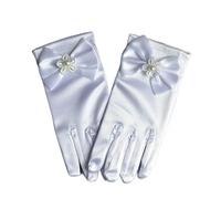Gants blancs en satin avec croix en strass pour première communion de jeunes filles en robe/voile