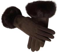 Gants chauds d'hiver en cuir suédé et polyester for femmes | Multicolore 8 cm Conduite d'hiver : cuir suédé et peluche, écran tactile à doigt complet