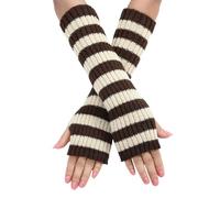 Gants Chauds d'hiver Mitaines Extensibles Adulte Tricoté Rayé Demi-Doigt Tricot pour Temps Froid Cyclisme Manches Longues Manchettes Femmes Tricot Manchettes Manches Longues