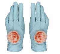 Gants Chauds Femme En Cuir Pu Manteau D'Hiver Chaud Pour Femme, Doublé De Fausse Peau De Mouton Et Orné De Gros Pompons - Bleu Azur