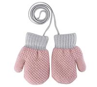 Gants Chauds Tout-petits Moufles Tricotés Hiver Doublure Peluche Thermique Mitaines à Doigts Complets Epais Gants Bébés Coup-vent avec Corde Anti-perte pour Enfant Garçon Fille 1-3 Ans Cadeau Noël