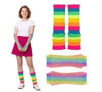 Gants colorés sans doigts de filet de poisson et ensemble de chauffages à jambes rayées, accessoires de tenue de fête de Cosplay Y2K rétro des années 80 pour les filles adolescentes femmes