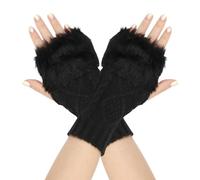 Gants courts avec nœud - Automne et hiver - Pour femme - En laine tricotée - Chaud - Pour entraînement, ski, course à pied, sport, fête, vie quotidienne (noir, taille unique)