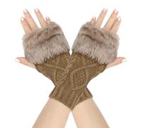 Gants courts avec nœud - Automne et hiver - Pour femme - En laine tricotée - Chaud - Pour entraînement, ski, course à pied, sport, fête, vie quotidienne (kaki, taille unique)