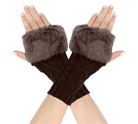Gants courts avec nœud - Automne et hiver - Pour femme - En laine tricotée - Chauds - Pour entraînement, ski, course à pied, sport, fête, vie quotidienne (café, taille unique)