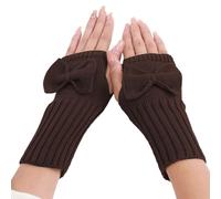 Gants courts avec nœud - Automne et hiver - Pour femme - En laine tricotée - Mitaines chaudes (café, taille unique)