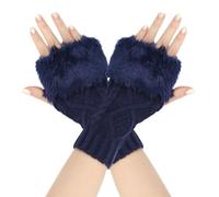 Gants courts d'automne et d'hiver pour femme - En laine tricotée - Mitaines chaudes - Pour entraînement, ski, course à pied, sport, fête, vie quotidienne (bleu marine, taille unique)
