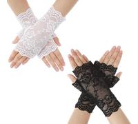 Gants Courts en Dentelle Pour Femme, Gants en Dentelle pour Femmes, 2 Paires Lace Fingerless Gloves, Femmes Gants Courts en Dentelle, pour Mariée Halloween Costume Cosplay Fête Opéra Carnaval