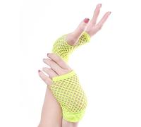 Gants courts en résille, 1 paire Jaune gants en nylon percés sans doigts en maille funky rétro élégant extensible opéra soirée des années 1920 gants pour les fournitures de fête des années 80 90