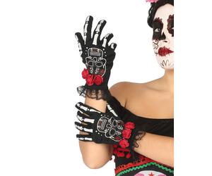Gants Courts Squelette Mexicain Femme Dia De Los Muertos Taille Unique Multicolore