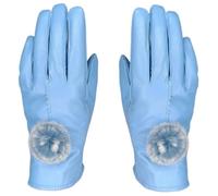 Gants Cuir Femme Chaud Manteau D'Hiver Chaud Pour Femme, Doublé De Fausse Peau De Mouton Et Orné De Gros Pompons - Bleu Ciel