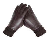 Gants Cuir Femme Veste Polaire Fine Pour Femme, Automne/Hiver, Finitions En Daim, Doublure Polaire Tactile, Bracelet En Maille Chaude Et Manchette En Cuir - Marron