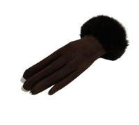 Gants d‘hiver pour femme Gants d'hiver chauds en daim et cuir for femmes, gants de conduite épais fausse fourrure brodée velours(Dark Coffee)