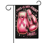 Gants de boxe à ruban rose « This Is My Fight » Drapeaux de jardin double face Drapeaux de vacances pour décoration extérieure 12,6 x 18,5 pouces
