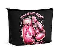 Gants de boxe à ruban rose. Trousse de maquillage « This Is My Fight » (sensibilisation au combat). Pochette de rangement de voyage en PU imperméable avec fermeture éclair. Articles de toilette pour f