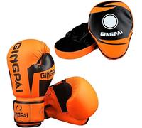 Gants De Boxe Cible à La Main Muay Thai Entraînement Pro Grip Sparring Sac De Frappe Mitaines Respirantes Enfants Adultes Kickboxing Combat, Orange, 12oz