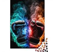 Gants de Boxe Duel Puzzle 1000 Pièces Papier pour Adultes Scène de Fumée de Feu et de Glace Jeu de Puzzle 1000 Pièces Détente Concentration Famille Cadeau 52x38cm/1000pcs