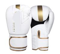 Gants de Boxe Gants de Boxe Professionnels 6/8/10/12/14 oz en PU, for Muay Thai, MMA, Kickboxing, Adultes, équipement d'entraînement au Sac Sable(White Gold,6oz)