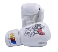 Gants de Boxe, modèle passionné de Loup Sang Arts Martiaux de Combat Taekwondo Muay Thai Formation Gants Sacs de Sable pour Les Adultes et Enfants- 4 Tailles,Blanc,12oz