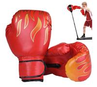 Gants de Boxe pour Enfants de 6 à 11 Ans, Gants Boxe pour Enfants à Motif Flamme, PU Respirant avec Ruban Fixation, Mitaines remplies d'éponge pour l'entraînement, l'exercice, Les Jeux, Rouge