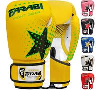 Gants de Boxe pour Enfants Farabi 6 oz, Gants d'entraînement de Kickboxing Muay Thai MMA, Meilleurs Gants pour l'entraînement sur Sac de Boxe, tampons de Mise au Point Pratique (Yellow, 6-oz)