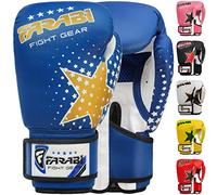 Gants de Boxe pour Enfants Farabi 6 oz, Gants d'entraînement de Kickboxing Muay Thai MMA, Meilleurs Gants pour l'entraînement sur Sac de Boxe, tampons de Mise au Point Pratique (Blue, 6-oz)