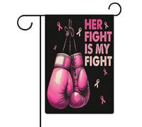 Gants de boxe roses « Son combat est mon combat » Drapeaux de jardin de sensibilisation au cancer du sein Drapeau double face Drapeaux de vacances pour décoration extérieure 12,6 x 18,5 pouces