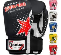 Gants de Boxe Star Enfant Garçons et Filles 5 à 10 Ans - Farabi Sports - Muay Thai, Kick Boxing - Noir - 6 OZ 6 OZ