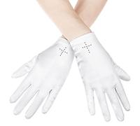 Gants de Communion en Satin Gants Blancs pour Filles avec Croix en Strass