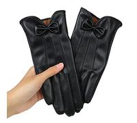 Gants de conduite en cuir avec broderie papillon et doublure en polaire pour femme KhG375 (noir, taille unique), Noir , Taille Unique